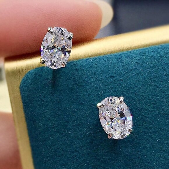 Silver Preppy Women's Elegant Cubic Zirconia Stud Earrings - Picture 2 of 6